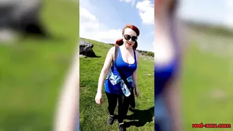 Busty Redhead Mature Shows Off Her Big Boobs While Out On A Hike