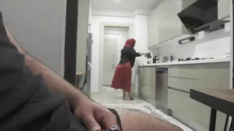 Caught Jerking Off While Watching My Huge Ass Hijab Stepmom. She Is Shocked