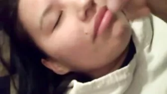 Facial Queen Smiles When Cum Splashes Her Cheek