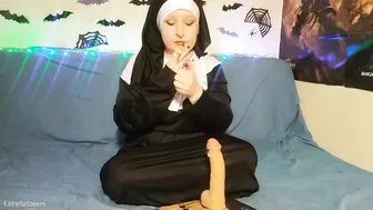 Nun Gives A Handjob To Her Dildo While Smoking