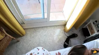 Morning Anal Sex On Balcony Ends Up Cumming Inside Her Asshole