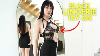 [4K] Transparent Black Lace Lingerie Dress Try On Haul With Elixir Elf