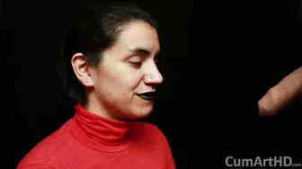 Cfnm - Red Turtleneck, Black Lips - Handjob + Cum Mouthful + Cum On Clothes