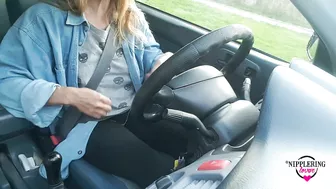 Nippleringlover Flashing Pierced Tits With Nipple Chain While Driving Big Stretched Pierced Nipples