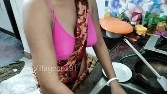 Pink Colour Bera And Red Colour Saree Kitchen Room Sex (Official By Villagesex91)