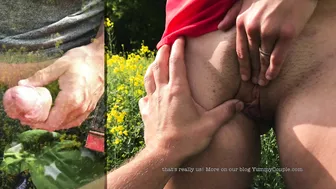 Huuuge Cumshot On Hot Milfs Tits And Tongue After Fucking In A Field