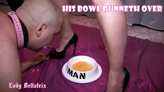 His Bowl Runneth Over - Lady Bellatrix Pissing In Bowl For Slave's Pee Soup (Teaser)