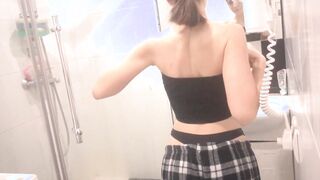 Spying On Step Sister Into The Restroom - Cum On Titties After Oral Sex