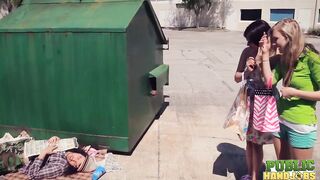 Publichandjobs - Raquel And Jessie Gives Hand Job To Lucky Bro Behind Dumpster