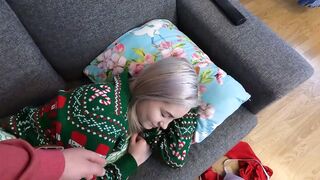 Stepsister Comes Home For Christmas And Stepbrother Fucks Her While Napping Inside Livingroom