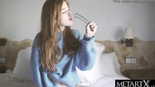 Cutie Red Haired Fucks Her Vagina To An Orgasm With A Huge Glass Sex Toy