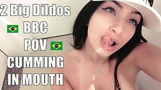 Latina's Sloppy Double Toy Blowjob With Bbc Facial