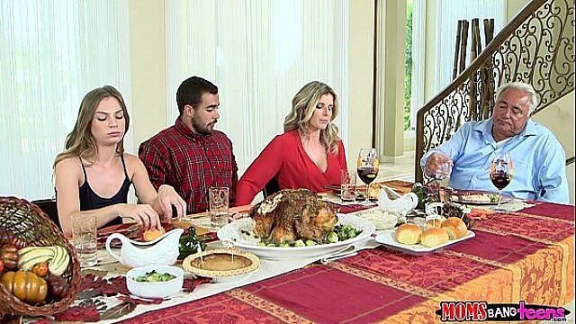 Naughty Thanksgiving Threesome With Hot Milf And Lucky Mom