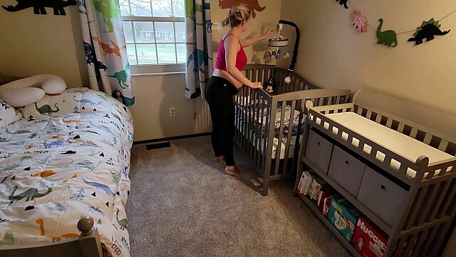 Pregnant Milf Trapped In Crib, Son Gives Her A Hand