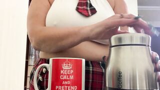 Big Tit Mature In School Uniform Fantasises About Fucking While Making Coffee