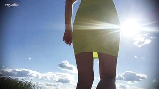 Look Up Skirt. Short Dress. Girl Was Caught On The Beach