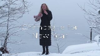 Gorgeous Blonde Milf Peeing In The Snow Standing In Boots On A Magic Blue Winter Day, Pissing Fetish