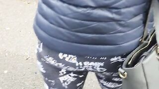 Step Mom Doesn't Wear Panties Under Leggings In A Public Place Get Recorded By Step Son On Camera