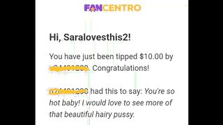 Thank You For The $10 Tip On Fancentro Baby. I'm So Glad You Love My Hairy Pussy. I Love Her Most