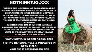 Hotkinkyjo In Green Dress Self Fisting Her Anal Hole & Prolapse In Open Field