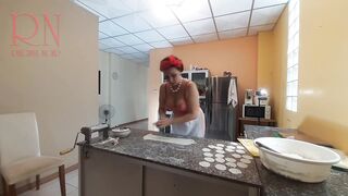 Nudist Housekeeper Regina Noir Cooking At The Kitchen. Naked Maid Makes Dumplings. Naked Cooks. Bra1