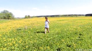 Beautiful Teen Ananta Shakti Masturbates Her Pussy On A Field With Dandelions