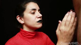 Cfnm - Red Turtleneck, Black Lips - Handjob + Cum Mouthful + Cum On Clothes