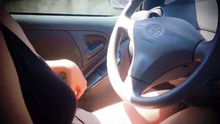 The Beautiful Italian Pussy Driving Without Panties Gets Horny And Can't Resist