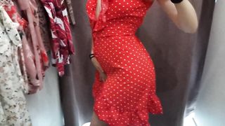 Girl With A Perfect Body, Plays With Her Pussy In The Fitting Room, Public Masturbation (Girl In Red