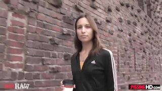 Skinny Brunette Amber Rayne Becomes A Human Urinal