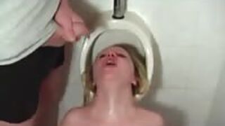 Filthy Urinal Blonde Slut Loves Piss