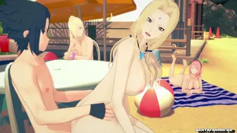 Sasuke Fucks Tsunada On The Beach While The Rest Of The Girls Are Sunbathing On The Beach