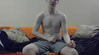 Cute Young Nerd Taking Off Clothes And Masturbating