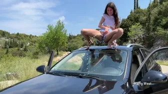 Crazy Girl Pissing On The Roof Of A Car