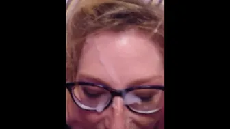 Amateur Blonde Gets Facial With Glasses On