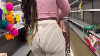 Girl With See Through Shorts And A Pink Thong At The Grocery Store