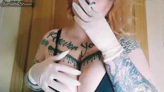 Girl Smokes A Cigarette And Plays With Her Tits With Gloves