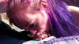 Purple Hair Teen Sucking Older Dick