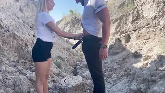 Gave His Cock In The Mouth Of A Beautiful Blonde Outdoors In A Canyon