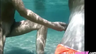 Naked Swimming Milf Gives Underwater Handjob Until He Cums