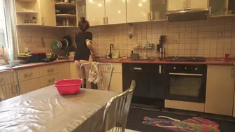 Sexy Dressed Wife Preparing Food In The Kitchen