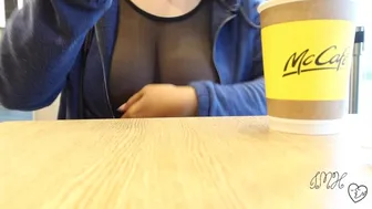 Fast Food Restaurant Sheer Top Boobs Reveal