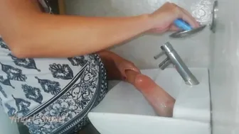 Beautiful Girl Washes Her Dirty Feet In The Sink Under The Tap After Walking Down The Street