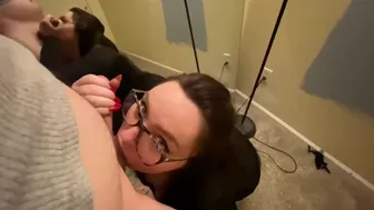 Green Eyed Chick With Glasses Sucks Dick, Gets Throat Fucked. Swallows His Load. (Volume Up)