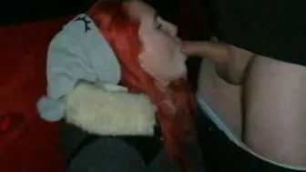 Cute Redhead Quick Outdoor Blowjob Near The Road, Cum On Her Face And Clothes