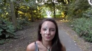 Naughty Brunette Sucking Cock Then Walks With Cumshot On Her Face Xxx Porn Video