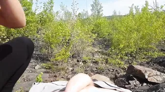 Girl Make Blowjob And Sits On The Dick With Her Pussy, Without Taking Off Her Panties For Fucking In The Woods