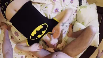 Fucking A Comic Fan In A T-Shirt With The Batman Logo In Bed