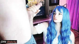 Babe With Blue Hair Doing Her Best To Keep This Penis Happy And Ready To Explode