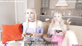 A Couple Of Petite Blonde E-Girls Are Having A Threesome When A Lad Joins In